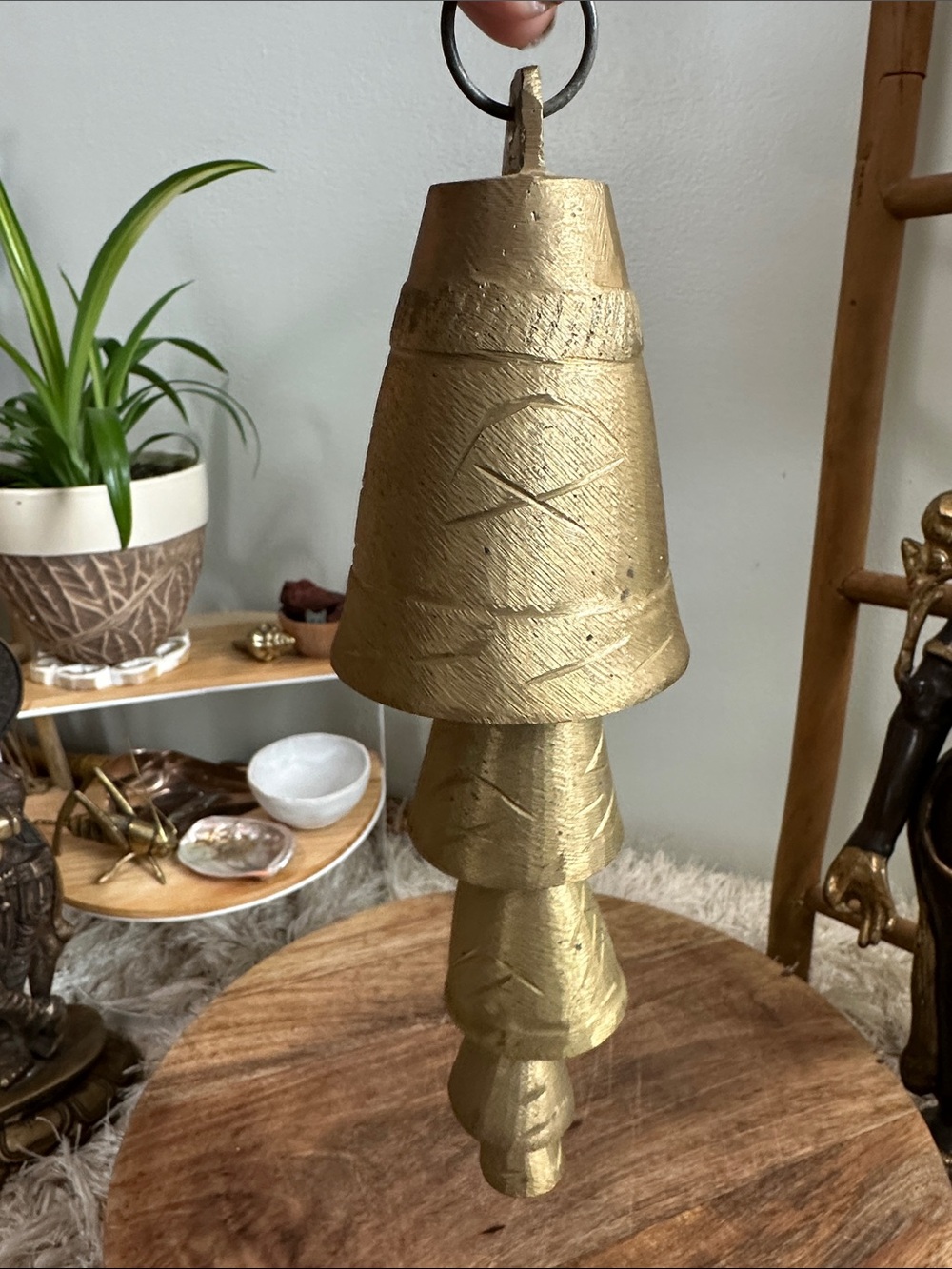 Five-tier Cascading Bedouin‎ Brass Tone Cast Metal Etched Camel Bells Windchime